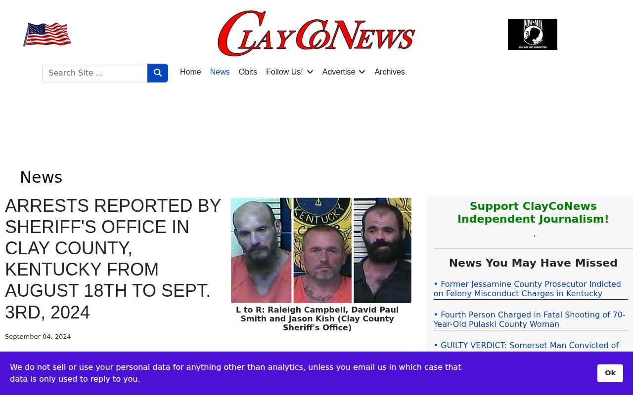 ClayCoNews report describing Clay County sheriff arrest announcements