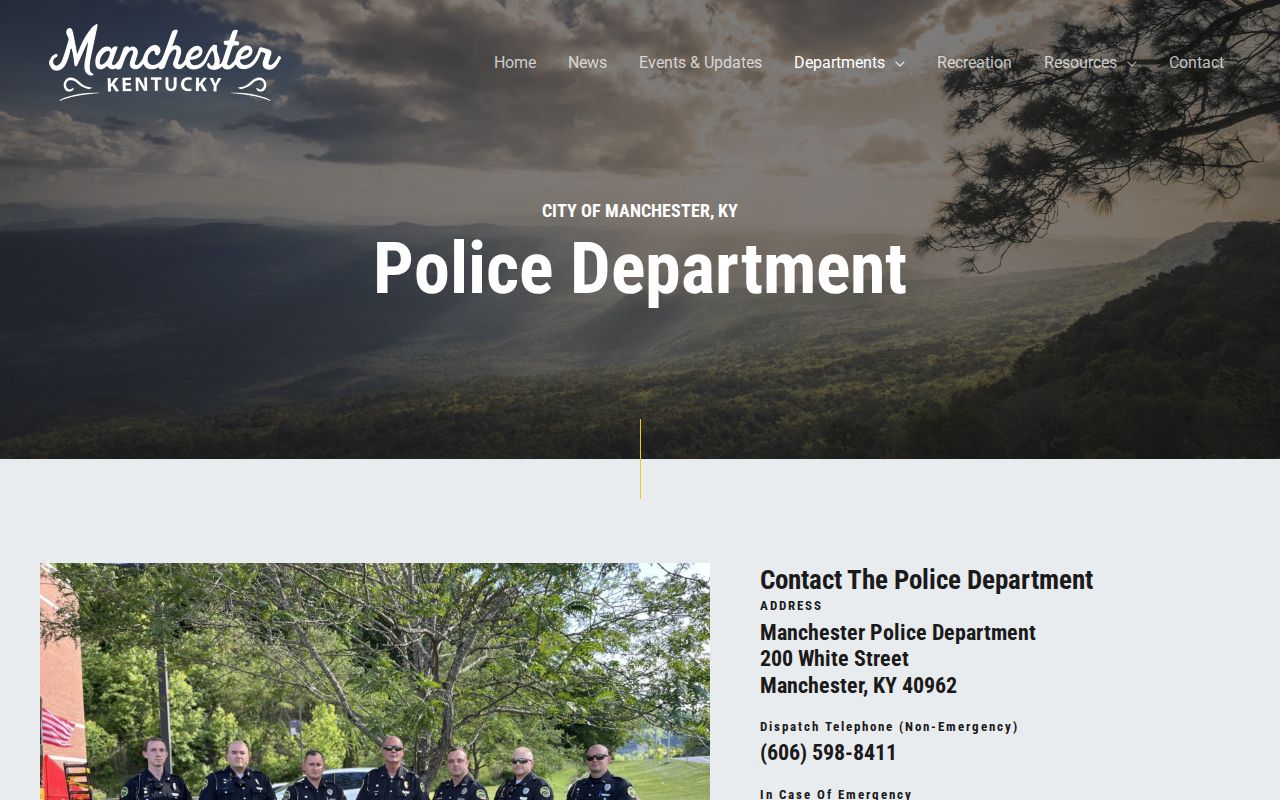Manchester Police Department official webpage with department contact information
