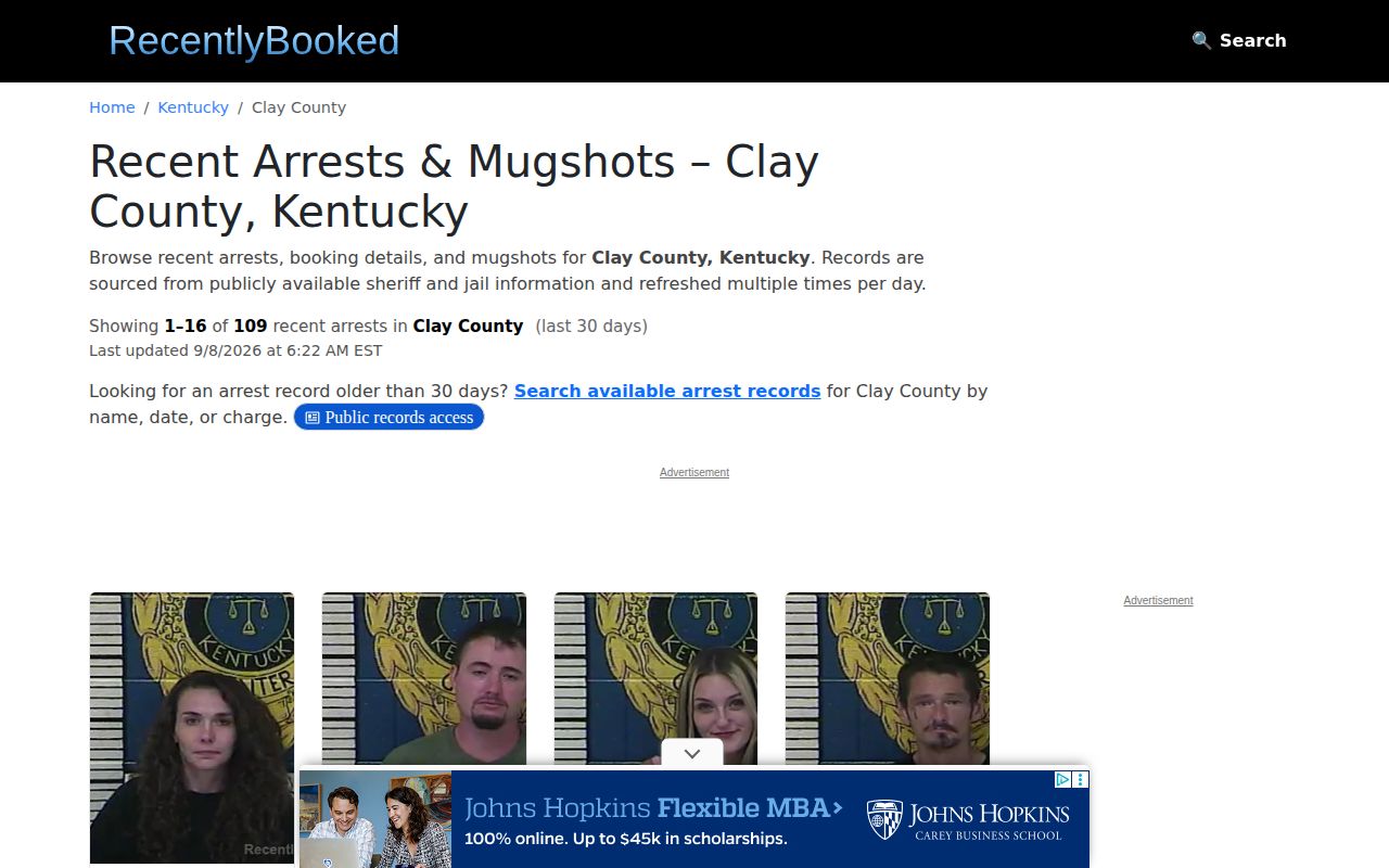 Unofficial RecentlyBooked Clay County booking page